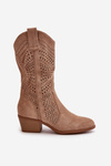 Lace-up Women's Cowboy Boots with Heels Brown Iceda