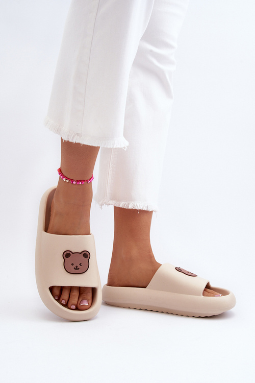 Light Women's Foam Slippers With Teddy Bear Beige Lia