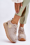 Buty Sportowe Damskie Zamsz Platforma Beżowe GOE LL2N4001