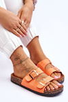 Klapki Wsuwane Damskie Korkowa Podeszwa Pomarańczowe Cortina