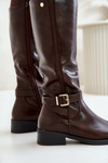 Women's Insulated Flat Heel Boots With Gold Buckle Brown Arsisna