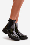 Black Zip-Up Glossy Ankle Boots Groesta