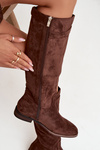 Insulated Women's Flat Heel Boots with Strap and Silver Detail Brown Geraline