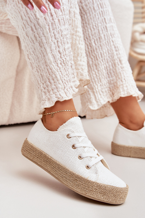 Damskie Trampki Platforma Z Plecionką Białe Princa