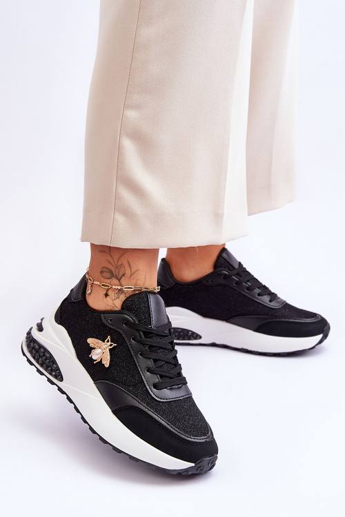 Shiny Sports Shoes With Decoration Black Seneca