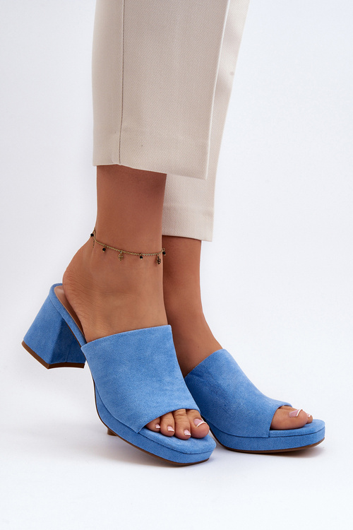 Klapki Damskie Obcas Niebieskie Bralya TU256P