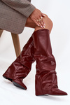 Insulated Women's Boots with Rolled Shaft on a Heel Bordeaux Elivira