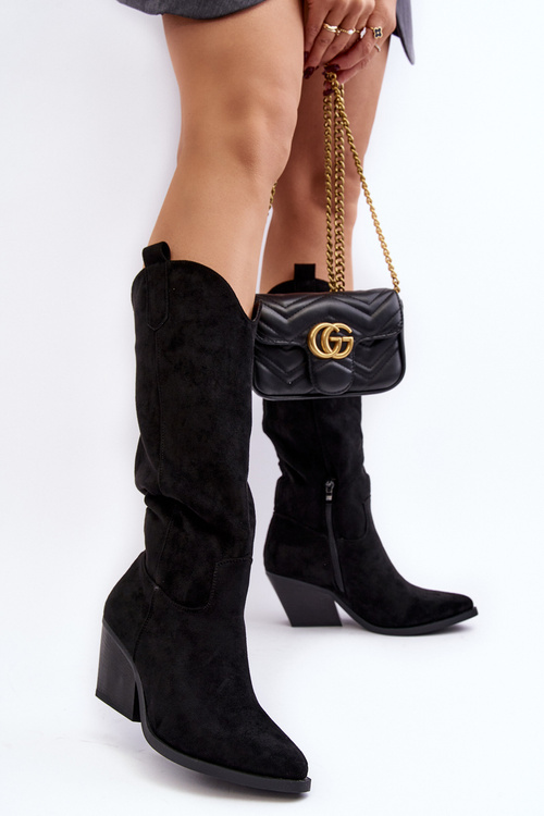 Kozaki Kowbojki Przed Kolano Na Obcasie Czarne Oppore N22-1