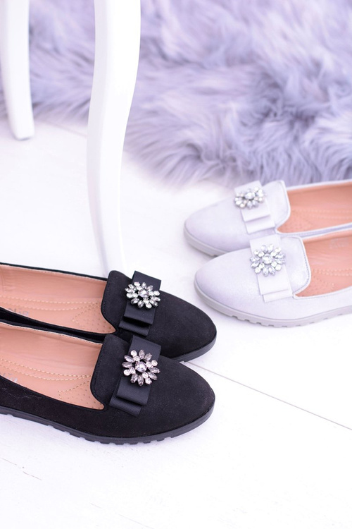 Czarne Damskie Baleriny Lordsy Cyrkonie Rumi