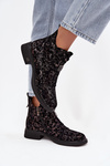 Ankle boots made of genuine suede with low heel D&A CR52-713 Black-brown