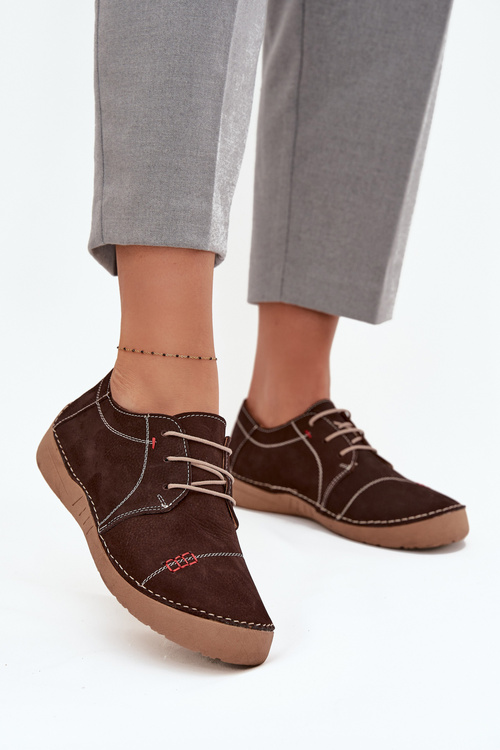 Damskie Półbuty Z Naturalnej Skóry Przeszycia Brązowe Artiker 57C2114