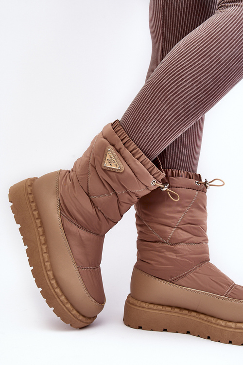 Women's snow boots on thick sole in dark beige Lureta