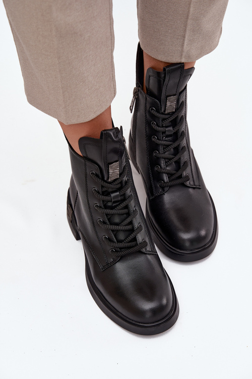 Leather Women's Ankle Boots Low Heel Vinceza 66818 Black