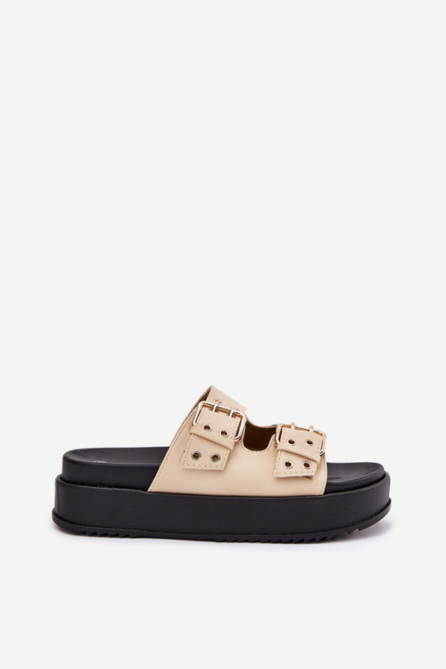 Ladies Sandals With Buckles On Platform Beige Nilatha