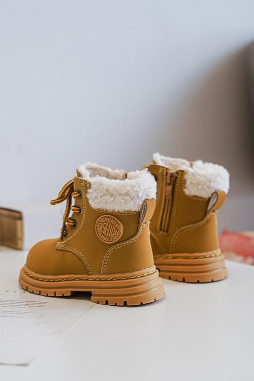 Children's Trapper Boots with a Zip and Sheepskin Camel Marialee