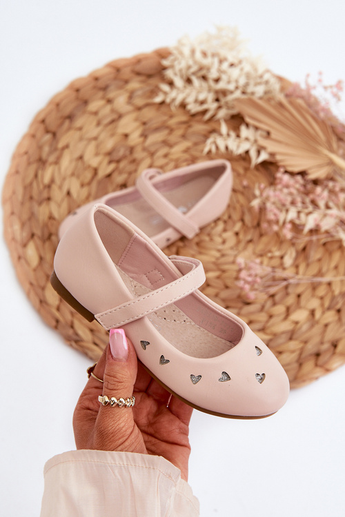 Children's ballerina flats with hearts velcro fastening pink Danaella