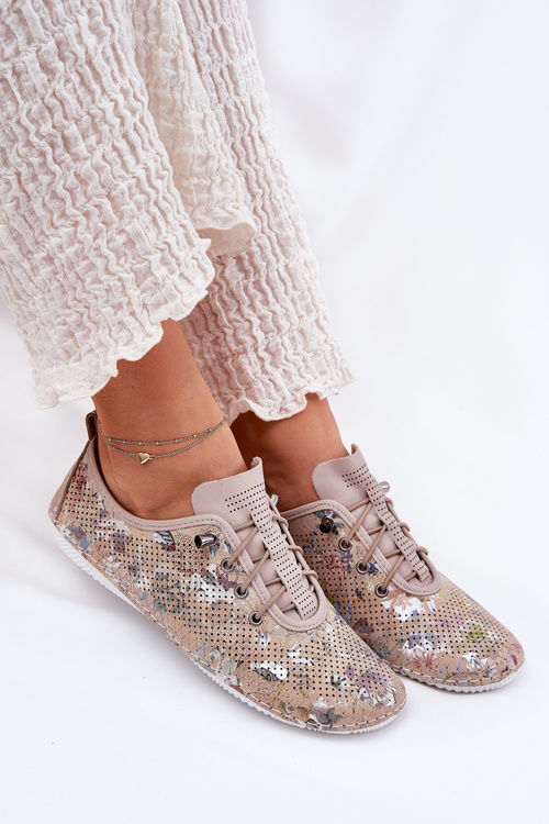 Damskie Wzorzyste Półbuty Skóra Naturalna Beżowe Artiker 56C2689