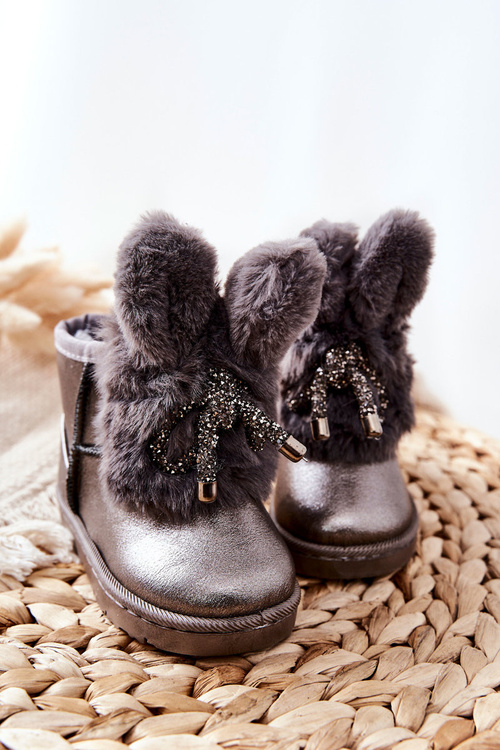 Children's Snow Boots Insulated With Fur With Ears Grey Bunny