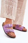 Women's Cork Platform Sandals With Buckles Purple Evisolla