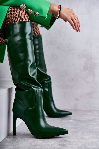 Leather Boots On A Stiletto Green Rissa