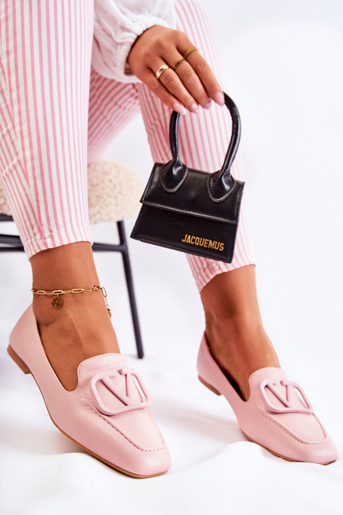 Leather Loafers Brogues With Ornament Pink Hermosa