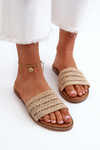 Women's Sandals with Woven Strap on Flat Heel Beige Radians