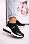 Women’s Leather Wedge Sneakers Black Gold Roxette