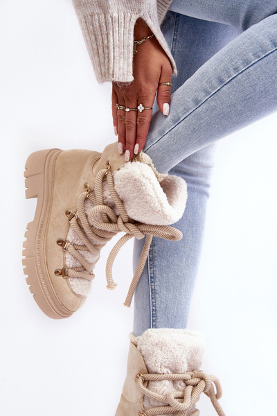 Women's Snow Boots with Lace-Up Light Beige Shala