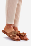 Flat Women's Sliders With Bow Camel Tobin