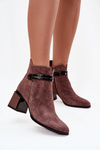 Suede Leather Women's Ankle Boots With Heel With Decorative Strap Insulated D&A CR52-650 Brown
