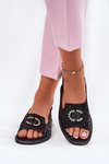 Leather Sandals With Decoration On Flat Heel S.Barski KV51-096 Black