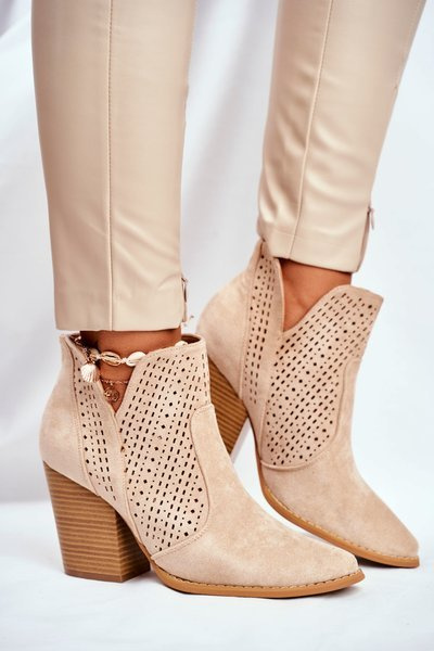 Women's Stiletto Boots Suede Openwork Light Beige Shades