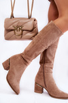 Classic Suede Boots With Zipper Beige Leyette