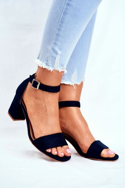 Suede Sandals On A Block Heel Vinceza 20-17058 Navy