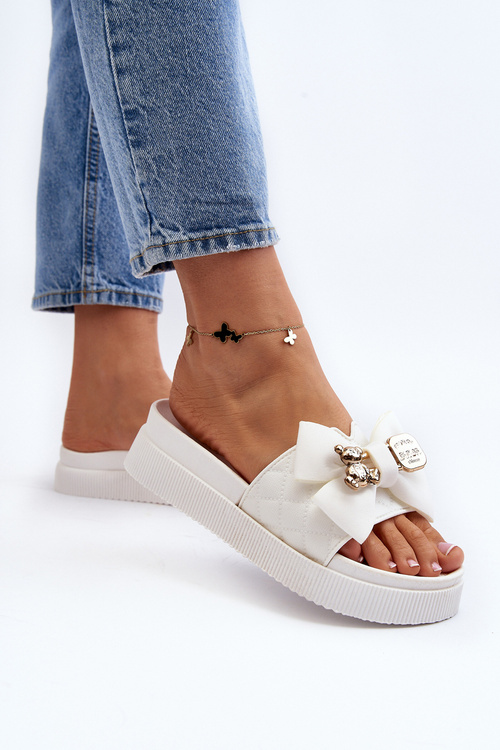 Women's Flip Flops with Bow and Teddy Bear White Katterina