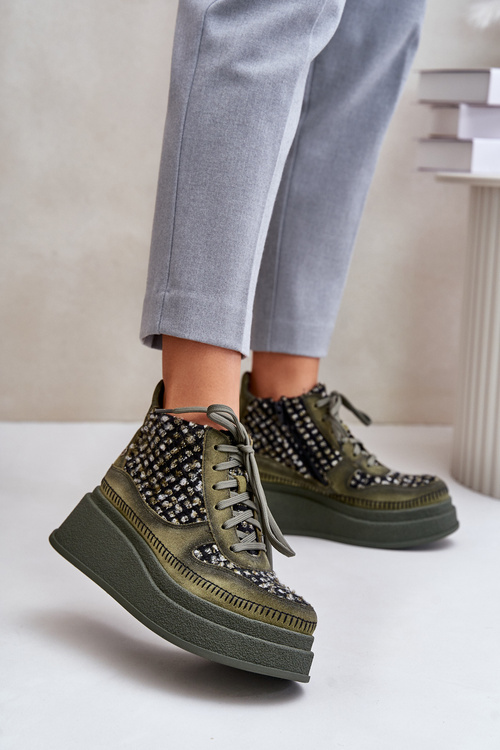 Leather Ankle Boots On Platform And Wedge Maciejka 06759-09 Green