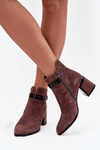 Suede Leather Women's Ankle Boots With Heel With Decorative Strap Insulated D&A CR52-650 Brown