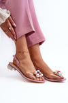 Transparent Low-Heeled Sandals with Pink Decoration D&A MR38-368