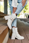 Leather Buckle-Fastened Insulated Boots Beige  Osonia