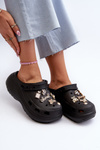 Women's Lightweight Foam Slides with Thick Sole and Charms Black Effiora