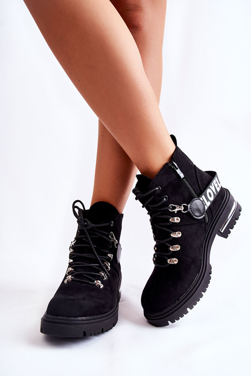 Suede Warm Boots With A Belt Black Aurelio