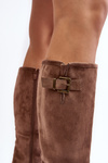 Women's Suede Boots on a Flat Heel Beige Saranai