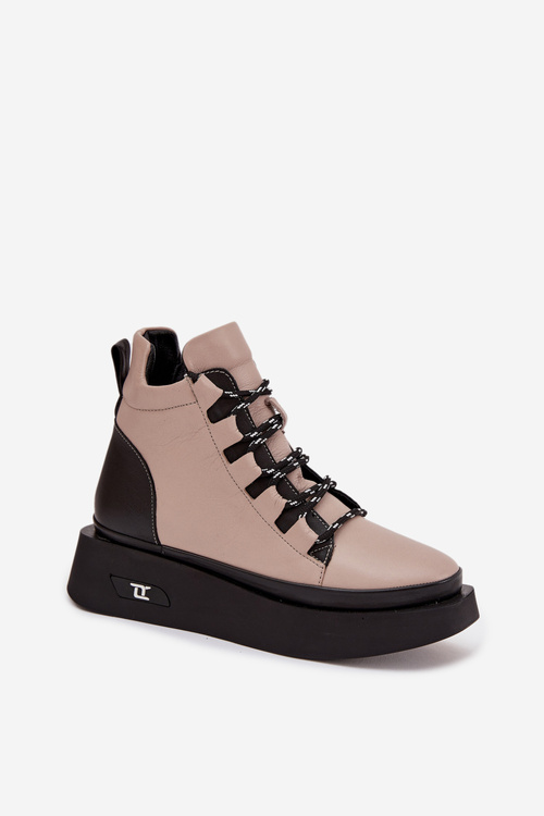 Leather Women's Platform Boots with Lining Artiker 55C0884 Beige