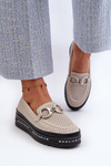 Women's Leather Platform Moccasins with Decoration S.Barski LR750 Beige