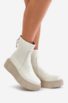 Zazoo 60369 Women's Leather Ankle Boots On Platform Light Beige