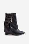 Wedge Ankle Boots With Folded Shaft And Buckle Black Vortinia