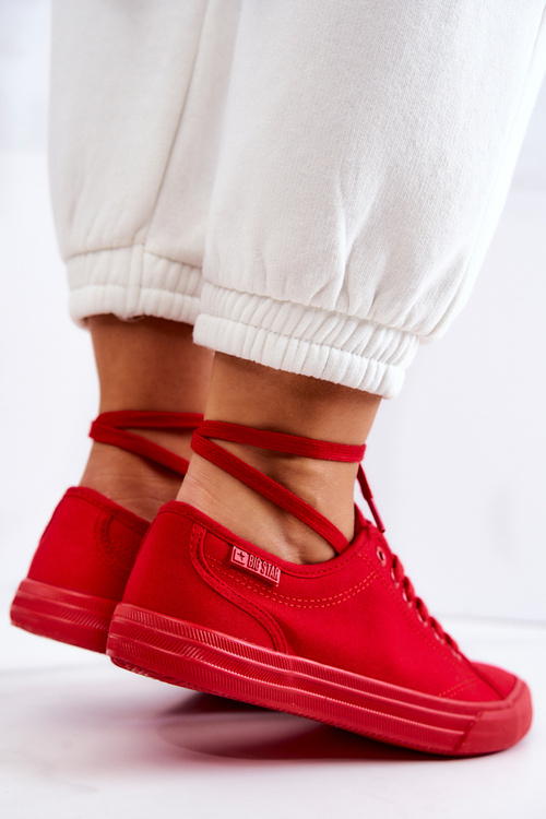 Tenisówki Damskie Niskie Wiązane Big Star Czerwone JJ274068