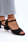 Women's sandals with block heel and decorative strap eco suede black Obivena
