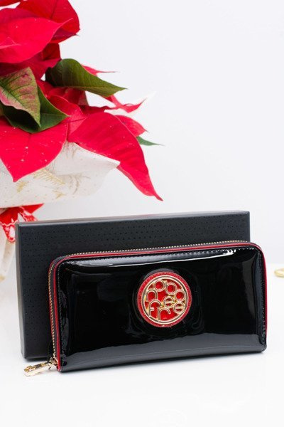 Czarny Damski Lakierowany Portfel Nobo