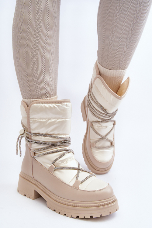 Śniegowce Damskie Ozdobne Wiązanie Beżowe Rilana NS363